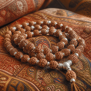 5 Mukhi Rudraksha Mala with Silver Moti
