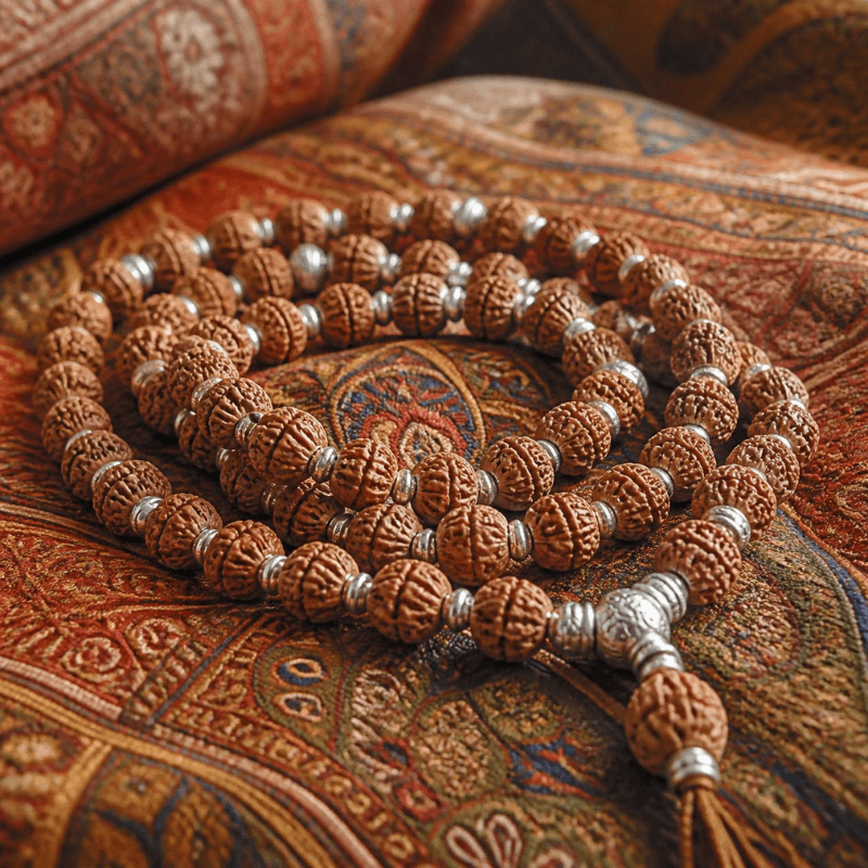 5 Mukhi Rudraksha Mala with Silver Moti