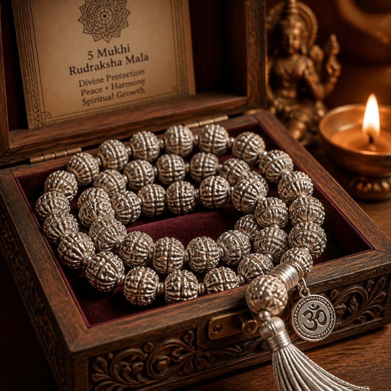 5 Mukhi Silver Rudraksha Mala